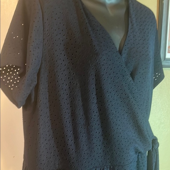 Lane Bryant Blue Wrap Ruffled Midi Dress V-Neck - Picture 5 of 5